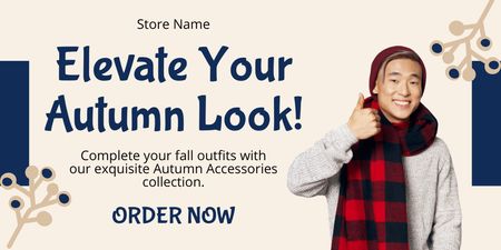 Stylish Autumn Look Offer for Asian Man Twitter Design Template