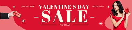 Valentine's Day Discount with Beautiful Woman in Red Ebay Store Billboard Design Template