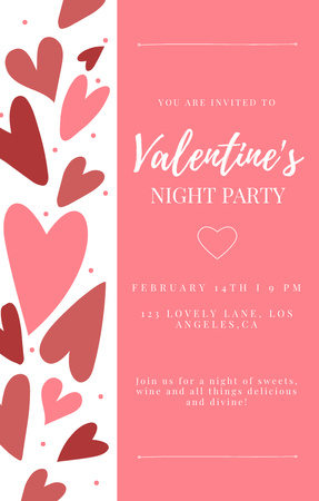 Valentine's Day Night Party Announcement on Pink Invitation 4.6x7.2in Design Template