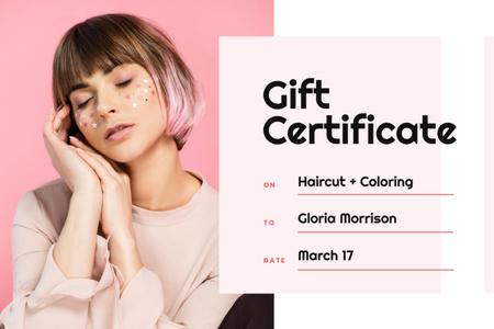 Hairstyle Offer with Girl with Pink Hair Gift Certificate Design Template