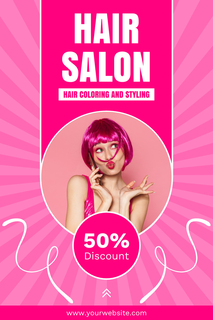 Ontwerpsjabloon van Pinterest van Professional Hair Salon Coloring Service With Discount In Pink