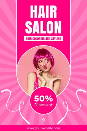 Designvorlage Professioneller Friseursalon-Färbeservice mit Rabatt in Pink für Pinterest