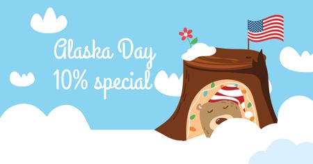Alaska Day with Cute Bear with American Flag Facebook AD tervezősablon