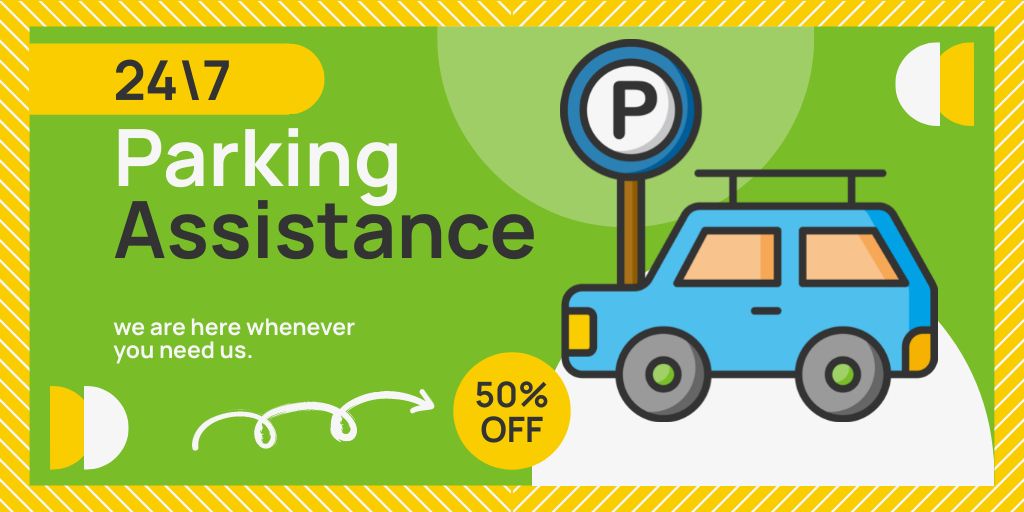 24/7 Assistance for Drivers in Parking Lot Twitter Design Template
