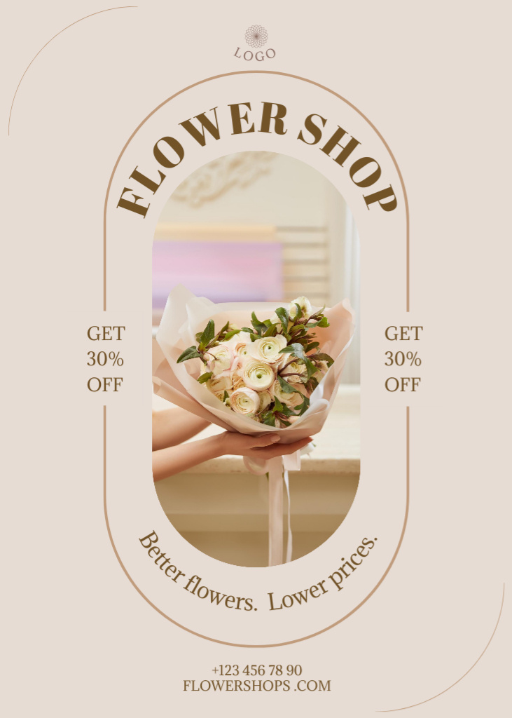 Beautiful Bouquet In Hands Sale Offer Flayer Πρότυπο σχεδίασης