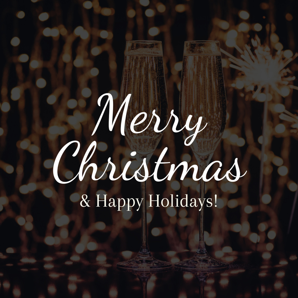 Christmas Holiday Greeting with Festive Champagne Instagram Modelo de Design