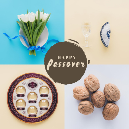 Happy Passover Greeting with Tulips and Nuts  Instagram Modelo de Design