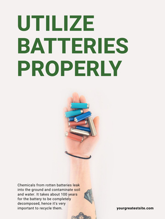 Utilization Guide Hand Holding Batteries Poster US Tasarım Şablonu