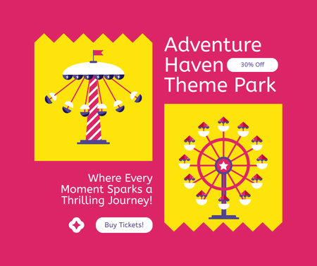 Designvorlage Adventure Haven-Themenpark mit Ermäßigung auf den Pass für Facebook