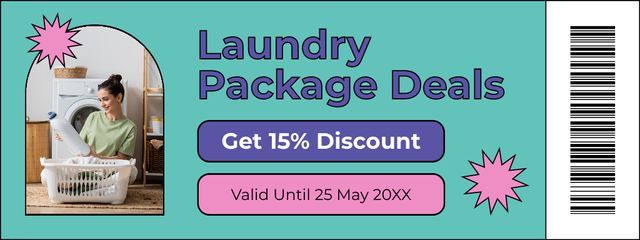 Discount Voucher for Laundry Services with Woman Couponデザインテンプレート