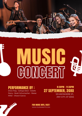 Concert Announcement with Music Band Poster Design Template