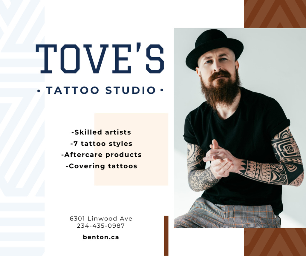 Ontwerpsjabloon van Facebook van Tattoo Studio ad Young tattooed Man