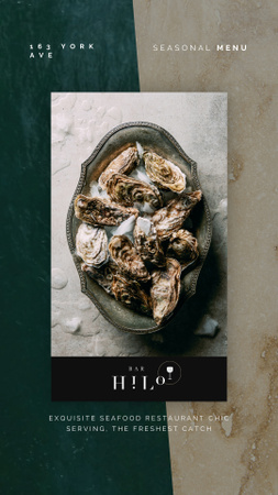 Designvorlage Meeresfrüchte-Bar-Promotion: Austern auf einem Teller für Instagram Video Story