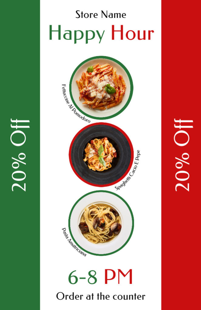 Italian Pasta Discount Announcement on Flag Recipe Card Tasarım Şablonu