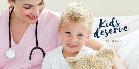 Kids Healthcare with Pediatrician Examining Child Twitter Design Template