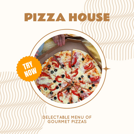Pizzeria With Gourmet Sliced Pizza Offer Animated Post Modelo de Design