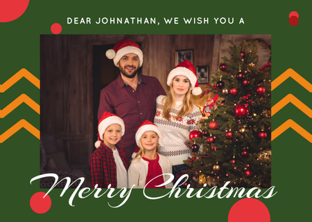 Platilla de diseño Awesome Christmas Wishes With Family In Santa Hats Postcard 5x7in