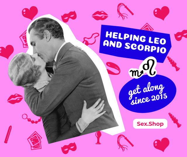 Ontwerpsjabloon van Facebook van Sex Shop Offer with Couple kissing Passionately