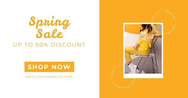 Women's Spring Sale Announcement on Yellow Facebook ADデザインテンプレート