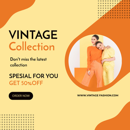 Vintage collection for women orange Instagram AD – шаблон для дизайна