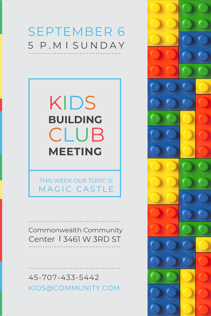 Plantilla de diseño de Kids Building Club Meeting with Constructor Bricks Pinterest 