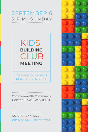 Ontwerpsjabloon van Pinterest van Kids Building Club Meeting met Constructor Bricks