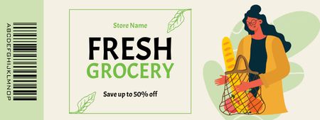 Woman Holding Shopping Bag of Groceries Coupon Design Template