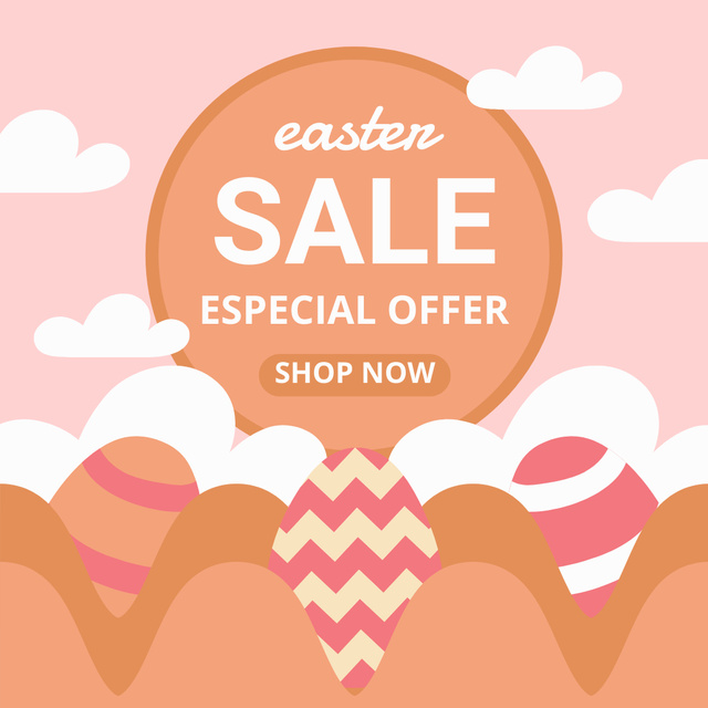Easter Discount Offer with Painted Eggs and Clouds Instagram Tasarım Şablonu