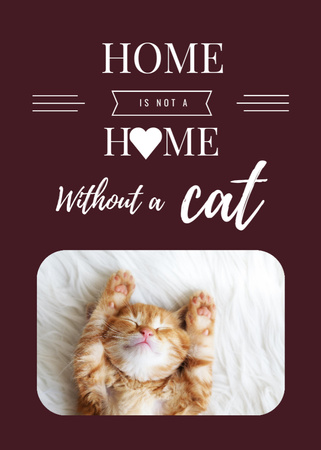Cute Сat Sleeping At Home on Maroon Postcard 5x7in Vertical Design Template