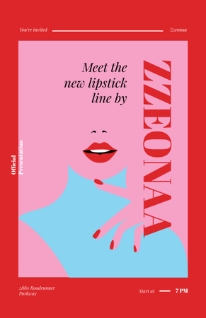 New Lipstick Product Line Promotion Invitation 5.5x8.5in Design Template