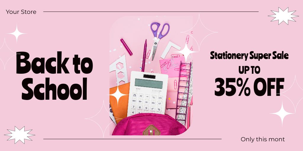 Cute School Sale Announcement on Pink Twitter Tasarım Şablonu