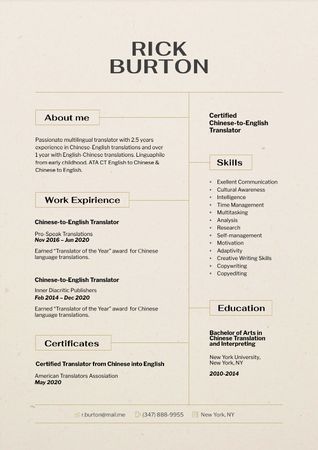 Szablon projektu Translator skills and experience Resume