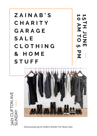 Charity Sale announcement Black Clothes on Hangers Flyer A6 Design Template