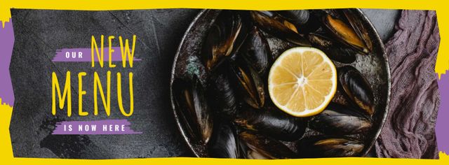Plantilla de diseño de Mussels served with lemon Facebook cover 