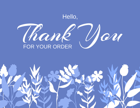 Obrigado por sua mensagem de pedido com flores azuis Thank You Card 5.5x4in Horizontal Modelo de Design