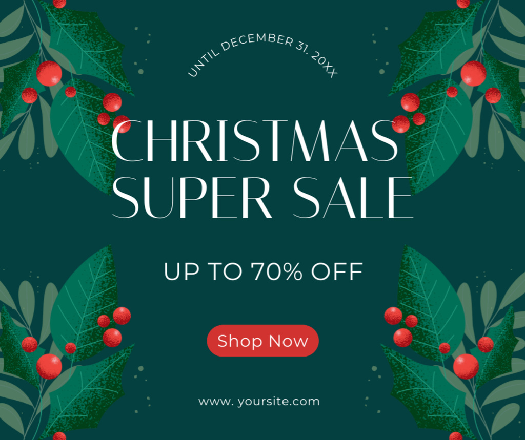 Christmas discount with illustrated twigs Facebook Design Template