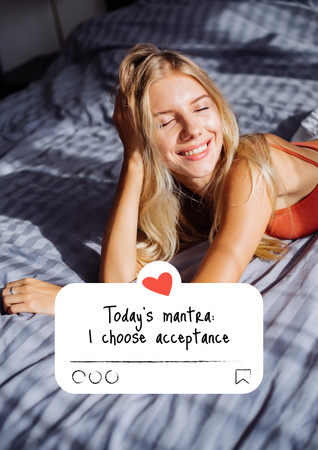 Ontwerpsjabloon van Poster van Mental Health Inspiration with Happy Woman in Bed