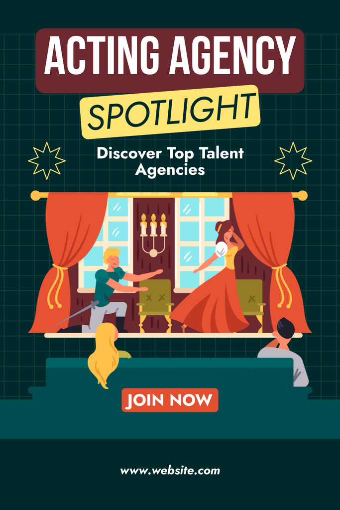 Ontwerpsjabloon van Pinterest van Discovery of Top Talents at Acting Agency