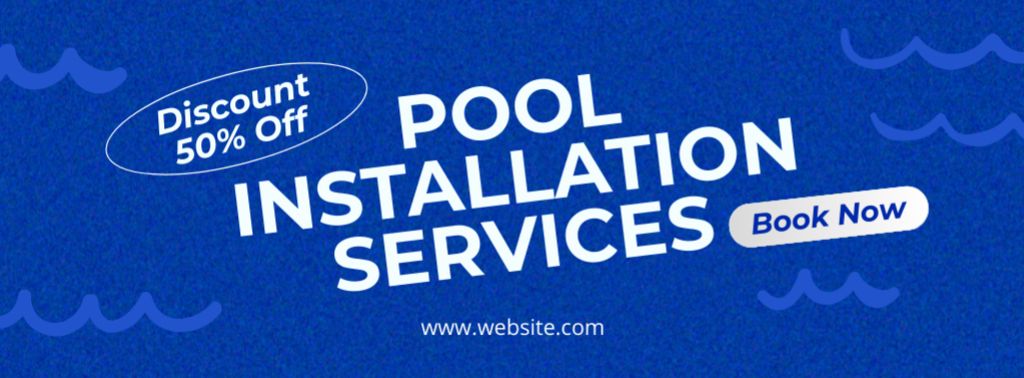 Designvorlage Discount on Installation of Pools on Blue für Facebook cover