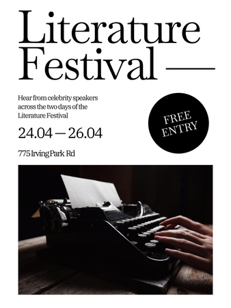 Literature Festival Announcement with Retro Typewriter Poster 36x48inデザインテンプレート