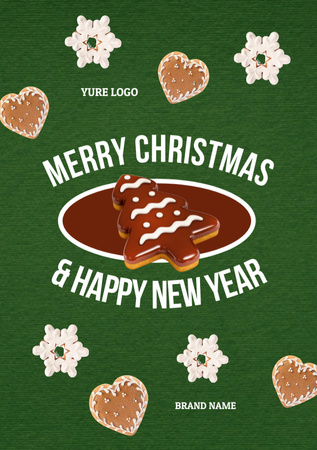 Christmas Greeting with Festive Cookies Postcard A5 Vertical Design Template
