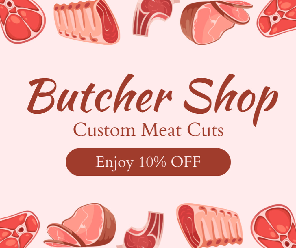 Custom Meat from Butcher Shop with Discount Facebook Design Template