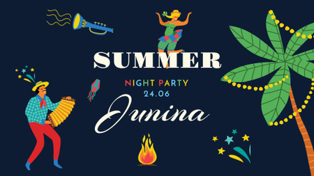 Summer Party Announcement with Brazilian Musician FB event cover Design Template