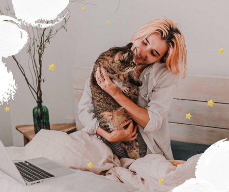 menina abraçando gato em casa Facebook Modelo de Design