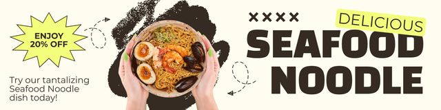 Offer of Delicious Seafood Noodle Twitter Šablona návrhu