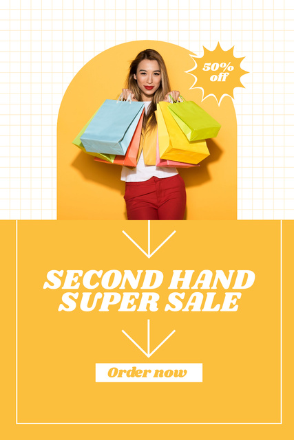Woman on second hand shopping yellow Pinterest – шаблон для дизайну