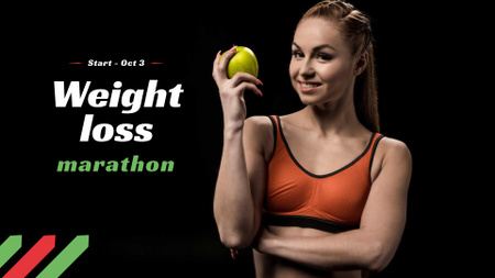 Weight Loss Marathon Ad with Woman holding Apple FB event cover Design Template