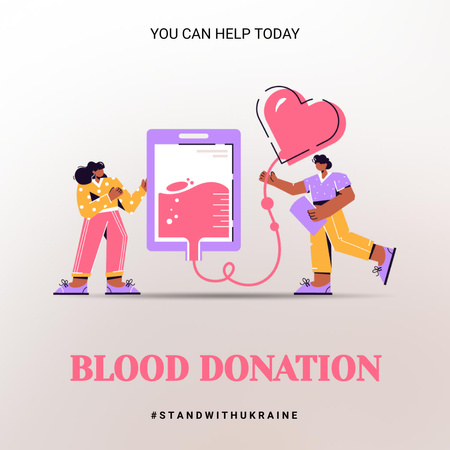 Blood Donation Promotion with Cute Illustration Instagram Design Template