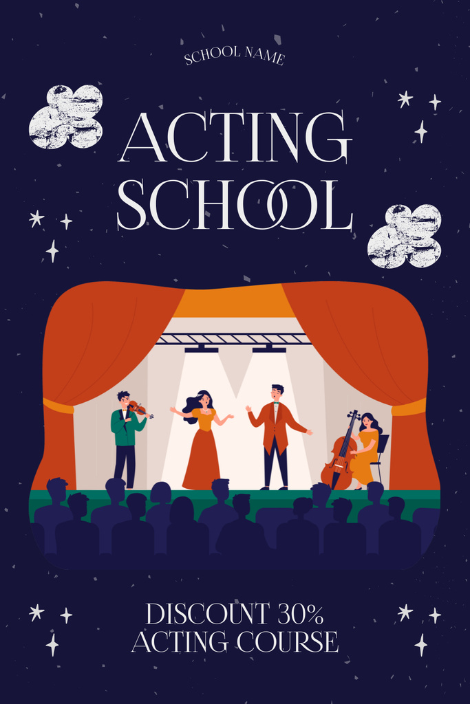 Offer Discounts on Courses at Acting School Pinterestデザインテンプレート