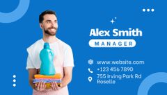 Laundry Service Offer with Young Man on Blue